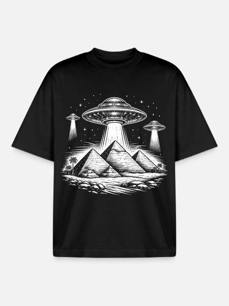 Pyramids UFO Egypt Mystery Ancient Aliens - Boxy Heavyweight Unisex Organic T-Shirt by Stanley/Stella - black