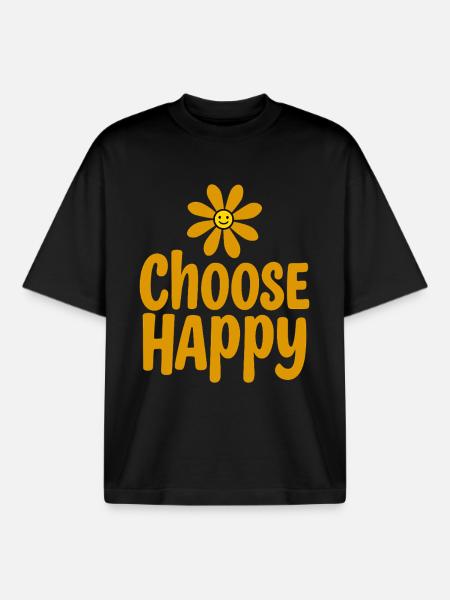 Choose Happy Smiling Flower Positivity - Boxy Heavyweight Unisex Organic T-Shirt by Stanley/Stella - black