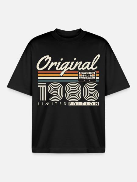 1986 Vintage Vintage Retro Birthday Gift - Boxy Heavyweight Unisex Organic T-Shirt by Stanley/Stella - black