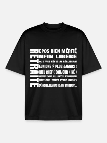 RETRAITE (texte blanc) - T-shirt unisexe boxy épais biologique Stanley/Stella - noir