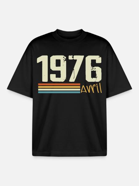 Né en avril 1976 - T-shirt unisexe boxy épais biologique Stanley/Stella - noir