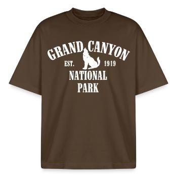 Grand Canyon Parc national créé en 1919 - T-shirt unisexe boxy épais biologique Stanley/Stella - marron foncé - Devant - AI Model Male 185 light (185cm) & AI Model Female 172 dark (172cm)