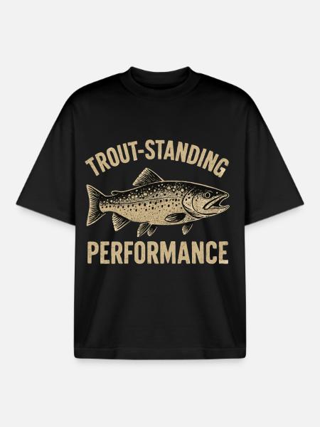 Trout Fishing Saying Trout-standing Performance - Boxy Heavyweight Unisex Organic T-Shirt by Stanley/Stella - black