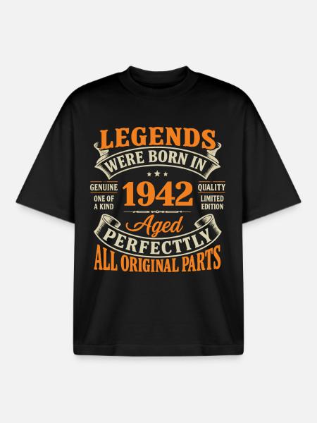 Légendes Nées 1942 Âgé Parfait - T-shirt unisexe boxy épais biologique Stanley/Stella - noir