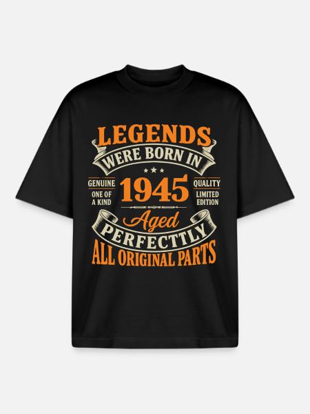Legenden wurden 1945 perfekt gealtert - Boxy Heavyweight Unisex Organic T-Shirt von Stanley/Stella - Schwarz