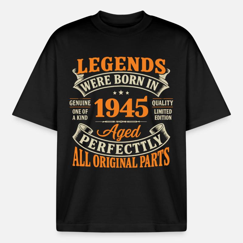 Legenden wurden 1945 perfekt gealtert - Boxy Heavyweight Unisex Organic T-Shirt von Stanley/Stella - Schwarz
