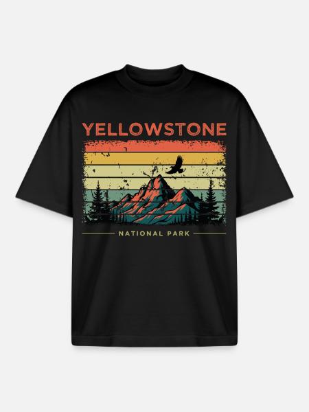 Yellowstone National Park Retro - Boxy Heavyweight Unisex Organic T-Shirt by Stanley/Stella - black