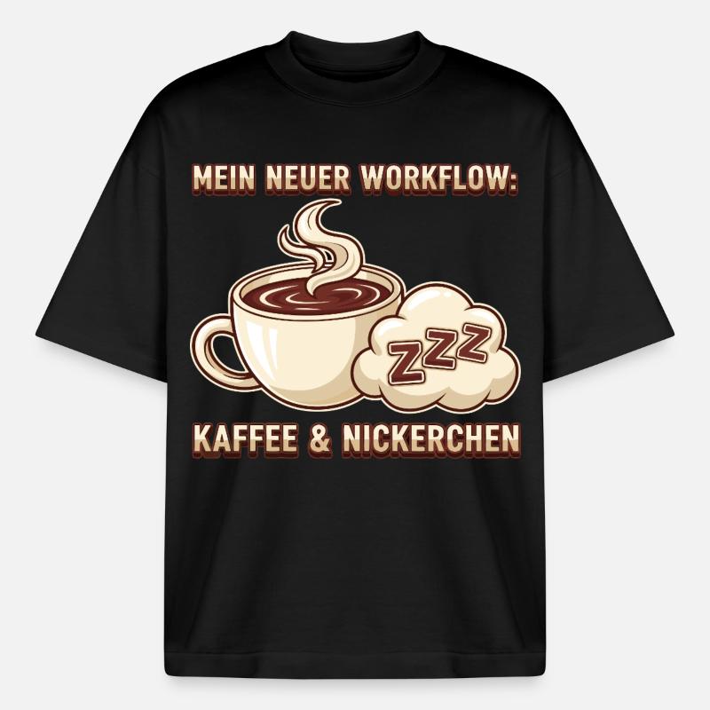 Kaffee Nickerchen Workflow - Heavyweight Unisex Boxy T-Shirt von stanley/stella	 - Schwarz