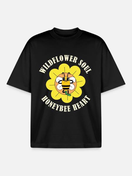 Corazón de Abeja Alma Flor Silvestre – Naturaleza Retro - Camiseta unisex boxy orgánica de Stanley/Stella - negro