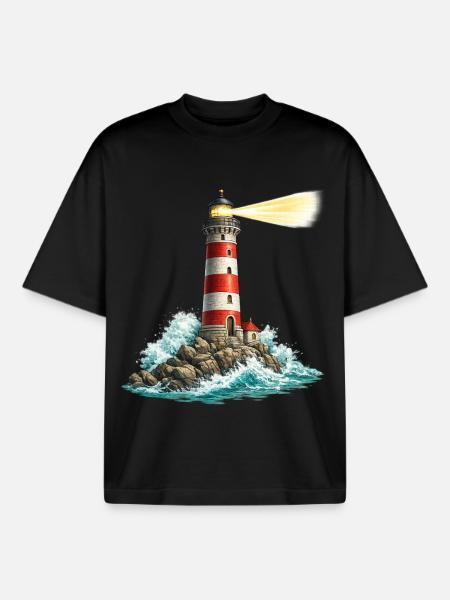 Lighthouse at the Felsenmeer Lichtstrahl - Boxy Heavyweight Unisex Organic T-Shirt by Stanley/Stella - black