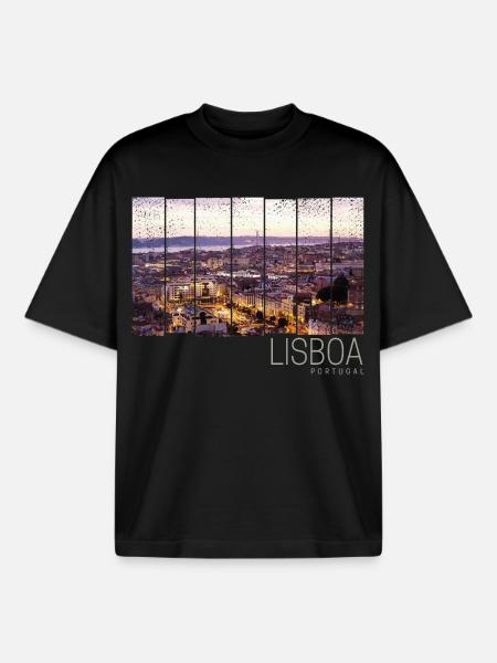 Lisbon Portugal Sunset Skyline Souvenir - Boxy Heavyweight Unisex Organic T-Shirt by Stanley/Stella - black