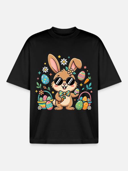 Happy Easter Cool Bunny - Boxy Heavyweight Unisex Organic T-Shirt by Stanley/Stella - black
