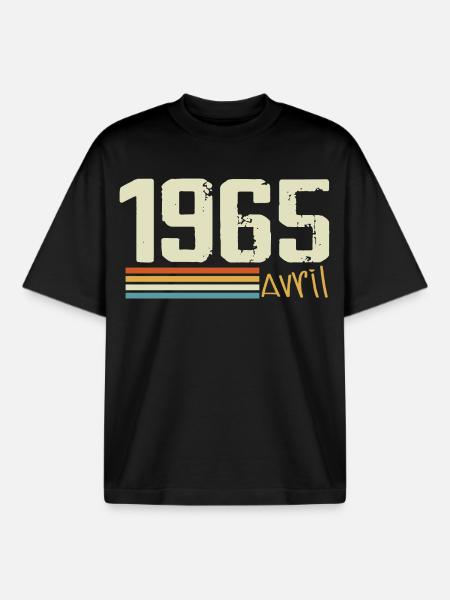 Né en avril 1965 - T-shirt unisexe boxy épais biologique Stanley/Stella - noir