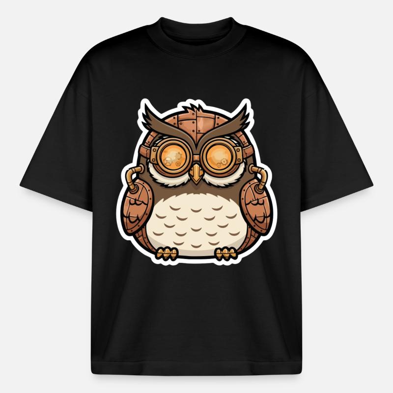 Eule Steampunk Cyborg Brille Zahnräder - Boxy Heavyweight Unisex Organic T-Shirt von Stanley/Stella - Schwarz