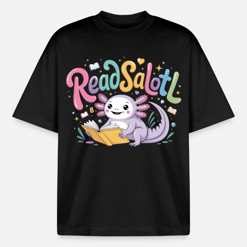 Axolotl Reader T-Shirt ReadSalotl Book - T-shirt unisexe boxy épais biologique Stanley/Stella - noir