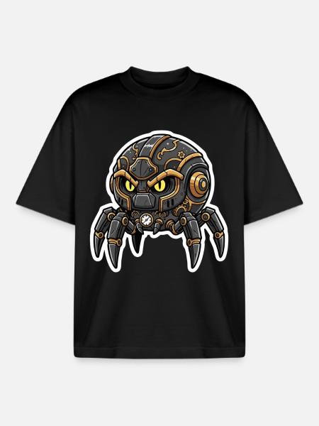 Steampunk Black Watchmaking Spider Sentinel - Boxy Heavyweight Unisex Organic T-Shirt by Stanley/Stella - black