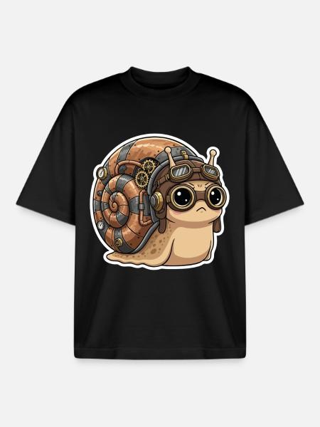 Snail Aviator Steampunk Shell Copper - Boxy Heavyweight Unisex Organic T-Shirt by Stanley/Stella - black