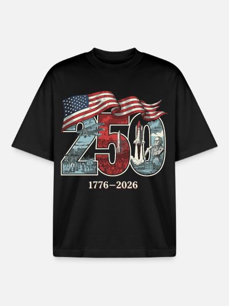 USA 250th anniversary - Boxy Heavyweight Unisex Organic T-Shirt by Stanley/Stella - black