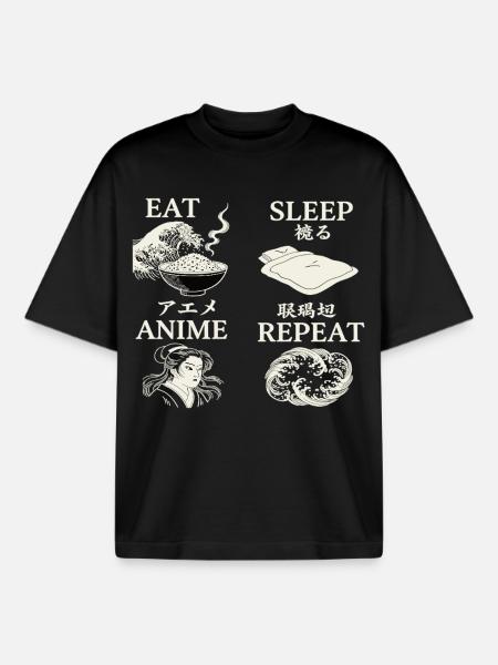 EAT SLEEP ANIME REPEAT - Boxy Heavyweight Unisex Organic T-Shirt by Stanley/Stella - black