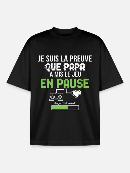 Pause Pixel Vert – Jeu Retro - T-shirt unisexe boxy épais biologique Stanley/Stella - noir