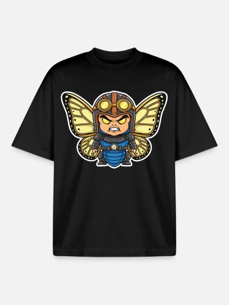 Papillon Aviateur Steampunk Armure Bleue - T-shirt unisexe boxy épais biologique Stanley/Stella - noir