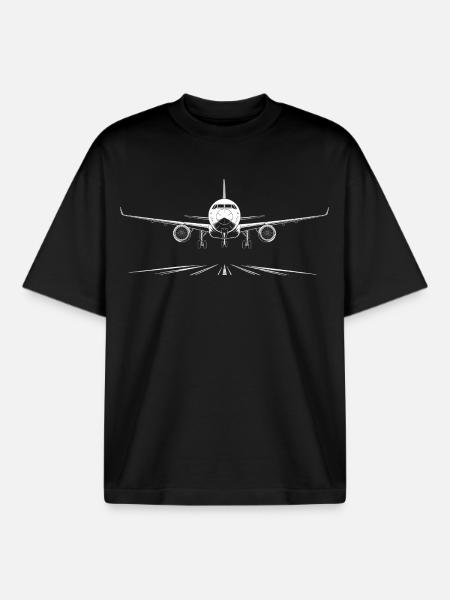 Runway Passenger Aircraft Landing Print - Boxy Heavyweight Unisex Organic T-Shirt by Stanley/Stella - black