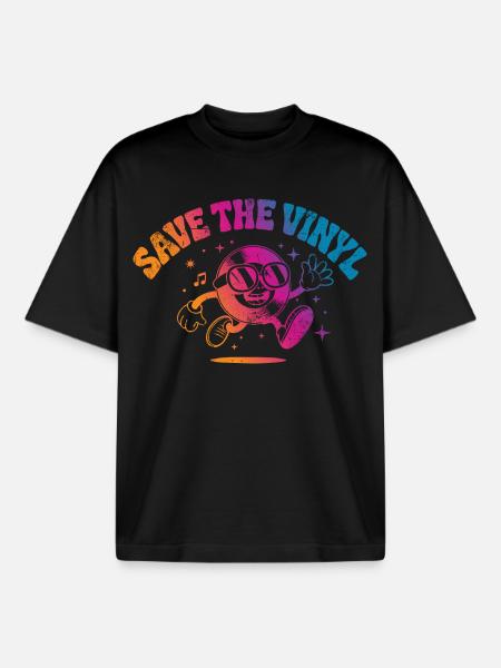 Save the Vinyl DJ Music - Boxy Heavyweight Unisex Organic T-Shirt by Stanley/Stella - black
