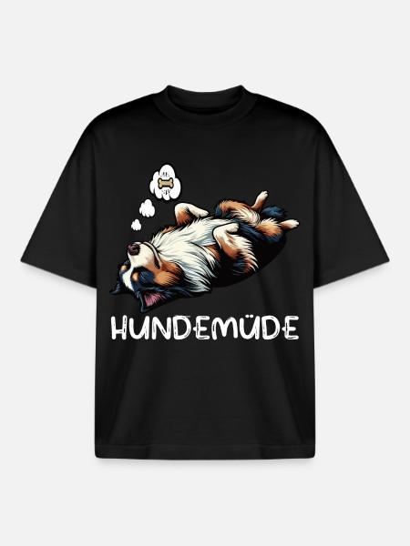 Hundemüde Australian Shepherd Aussie Aussiehalter - Boxy Heavyweight Unisex Organic T-Shirt von Stanley/Stella - Schwarz
