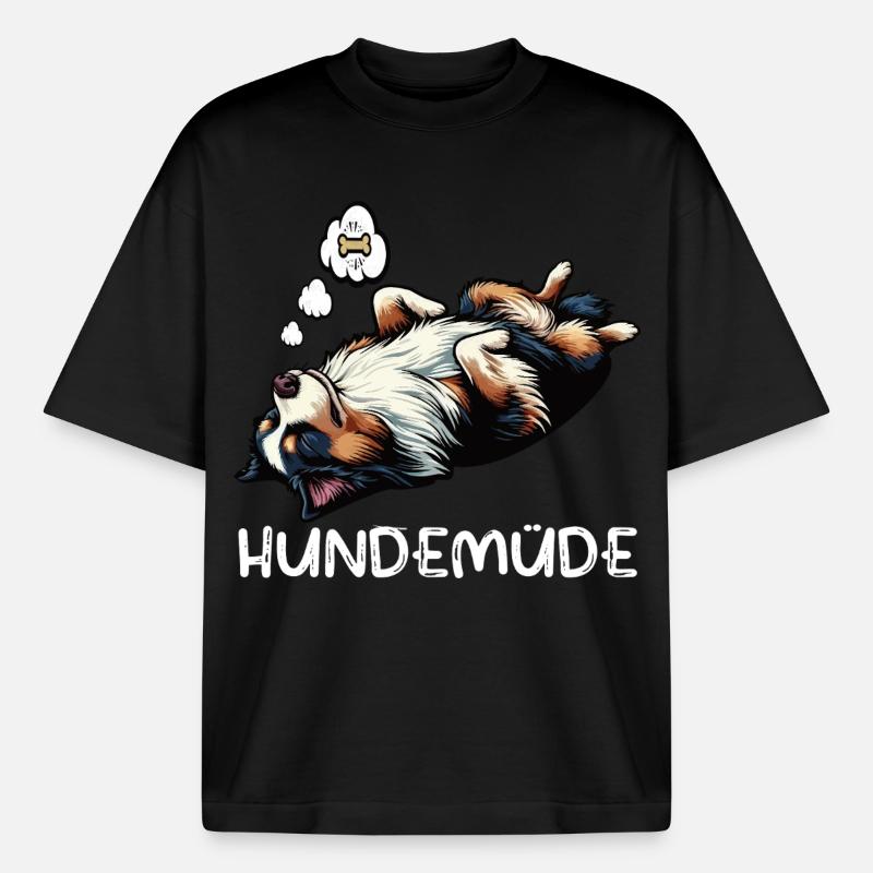 Hundemüde Australian Shepherd Aussie Aussiehalter - Boxy Heavyweight Unisex Organic T-Shirt von Stanley/Stella - Schwarz