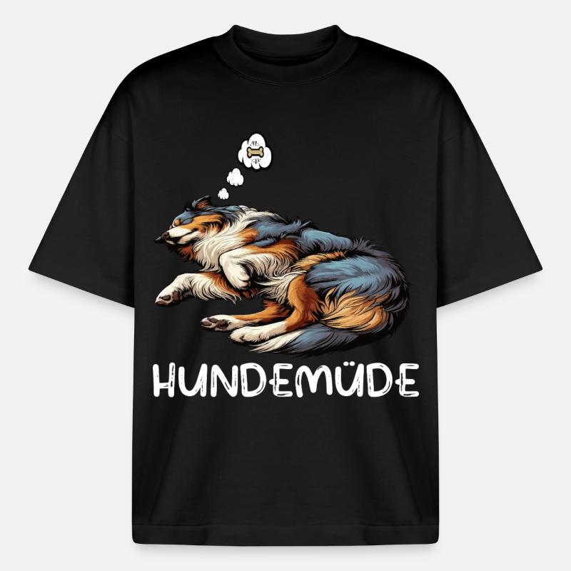 Hundemüde Australian Shepherd Aussie Aussiehalter - Boxy Heavyweight Unisex Organic T-Shirt von Stanley/Stella - Schwarz