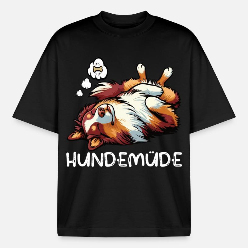 Hundemüde Australian Shepherd Aussie Aussiehalter - Boxy Heavyweight Unisex Organic T-Shirt von Stanley/Stella - Schwarz
