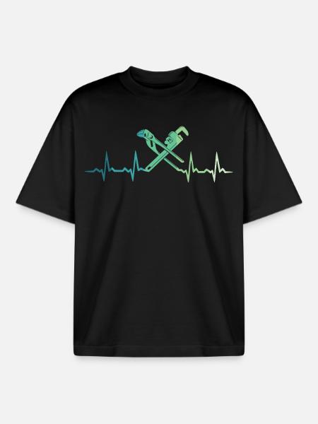 Heating engineer, plumber's heartbeat - Boxy Heavyweight Unisex Organic T-Shirt by Stanley/Stella - black
