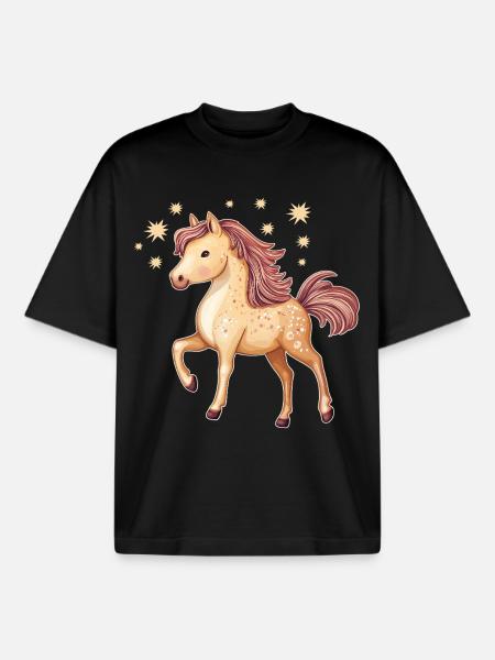 Cheval mignon avec des étoiles - T-shirt unisexe boxy épais biologique Stanley/Stella - noir