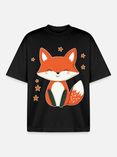 Fox and Stars - Boxy Heavyweight Unisex Organic T-Shirt by Stanley/Stella - black