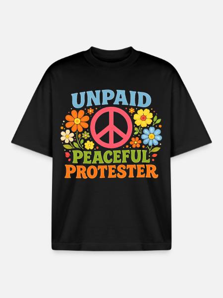 Unpaid Peaceful Protest Retro Flowers - Boxy Heavyweight Unisex Organic T-Shirt by Stanley/Stella - black