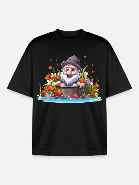 Gnom im Badetopf am Teich - Boxy Heavyweight Unisex Organic T-Shirt von Stanley/Stella - Schwarz