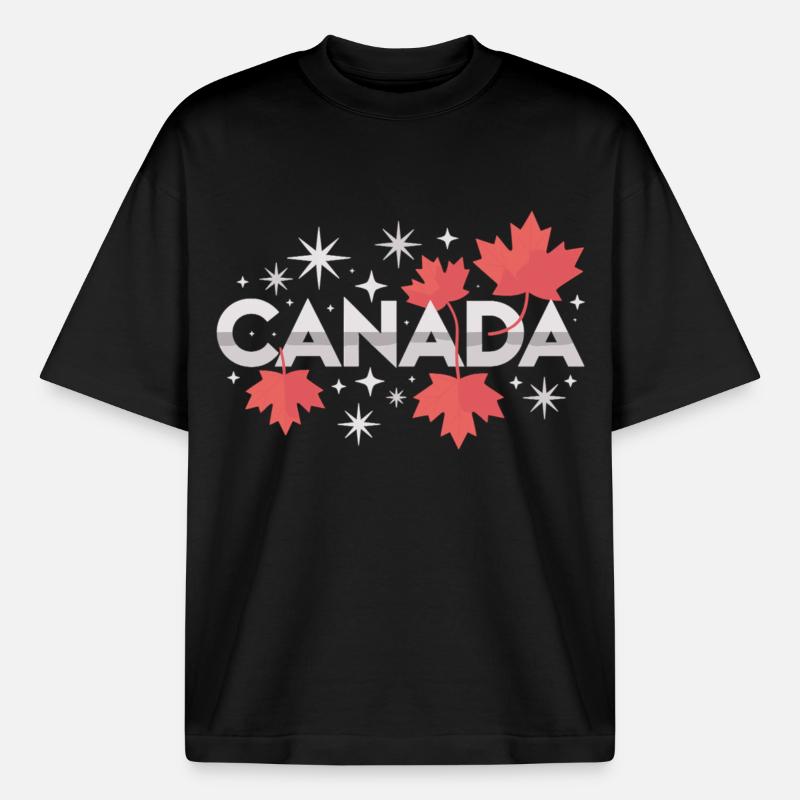 Canada Maple Leaf Gift Idea - Boxy Heavyweight Unisex Organic T-Shirt by Stanley/Stella - black
