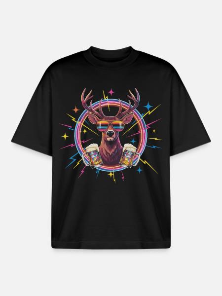 Bière disco Retro Deer - T-shirt unisexe boxy épais biologique Stanley/Stella - noir