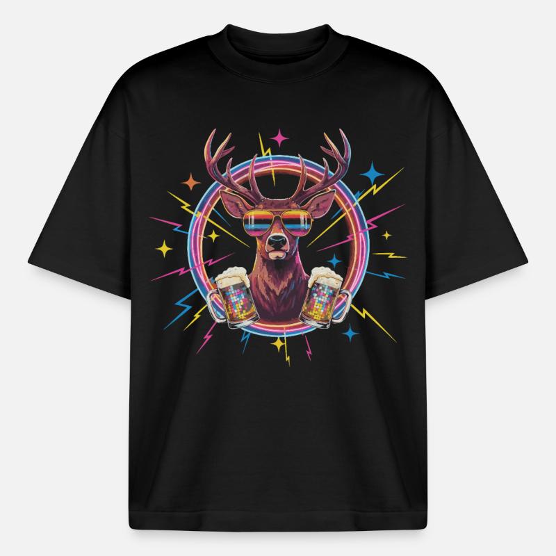 Retro Hirsch Disco Bier - Boxy Heavyweight Unisex Organic T-Shirt von Stanley/Stella - Schwarz