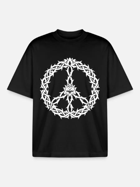 Peace Sign Thorns Tribal Style - Boxy Heavyweight Unisex Organic T-Shirt by Stanley/Stella - black