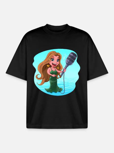 Mermaid Singing Karaoke Microphone - Boxy Heavyweight Unisex Organic T-Shirt by Stanley/Stella - black