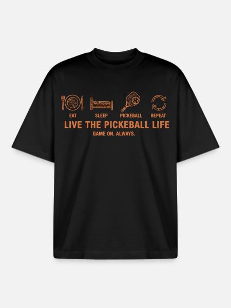 Pickleball Eat Sleep Repeat Funny Player Love - Boxy Heavyweight Unisex Organic T-Shirt by Stanley/Stella - black