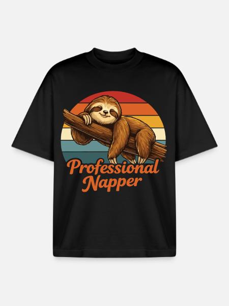 Professional Napper Sloth Shirt Funny Lazy - Boxy Heavyweight Unisex Organic T-Shirt by Stanley/Stella - black