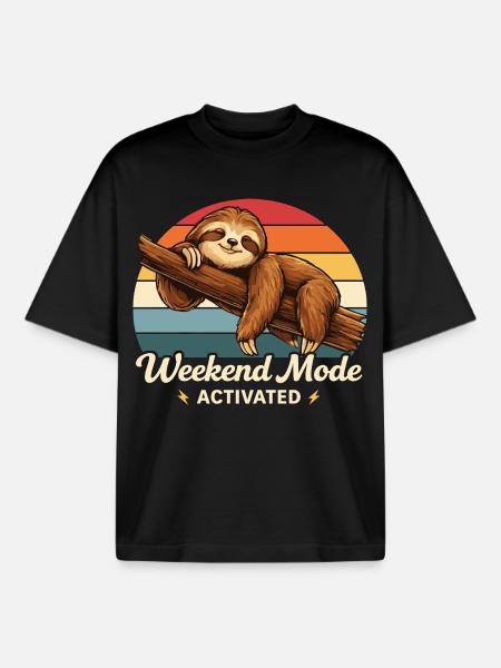 Weekend Mode Activated Sloth Shirt Funny - Boxy Heavyweight Unisex Organic T-Shirt by Stanley/Stella - black