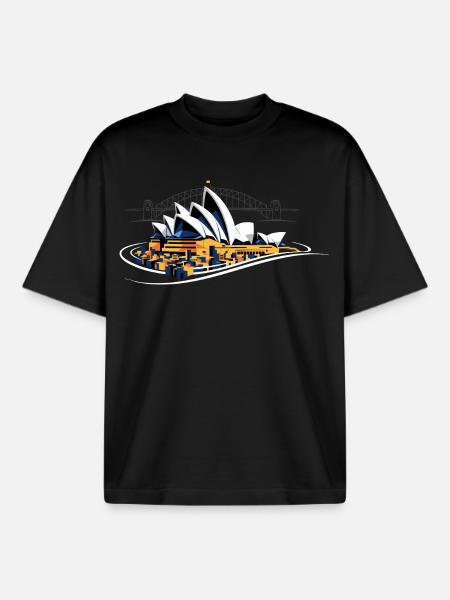 Sydney Opera Harbour Bridge - Boxy Heavyweight Unisex Organic T-Shirt by Stanley/Stella - black