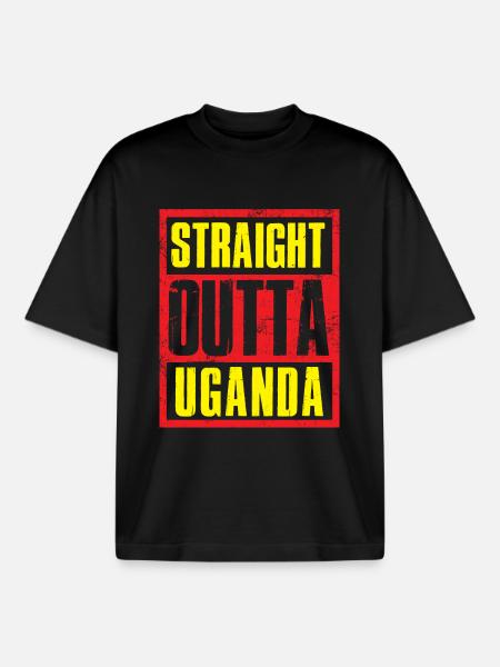 Straight outta Uganda - Boxy Heavyweight Unisex Organic T-Shirt by Stanley/Stella - black