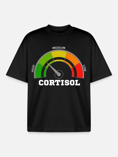 Cortisolo a basso contenuto divertente esilarante senza stress - T-shirt unisex boxy pesante biologica di Stanley/Stella - nero