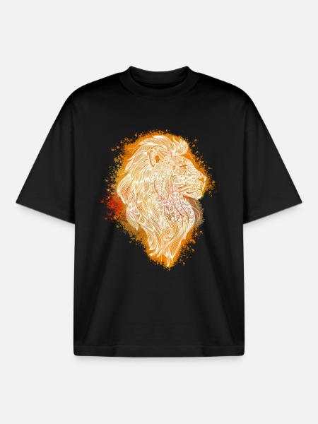Zentangle Lion - Boxy Heavyweight Unisex Organic T-Shirt by Stanley/Stella - black