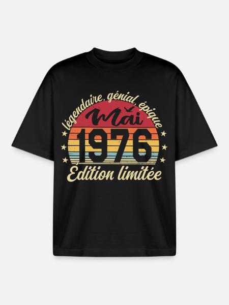les légendes sont nées mai 1976 - T-shirt unisexe boxy épais biologique Stanley/Stella - noir