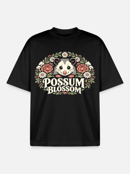 Possum Blossom - Boxy Heavyweight Unisex Organic T-Shirt by Stanley/Stella - black